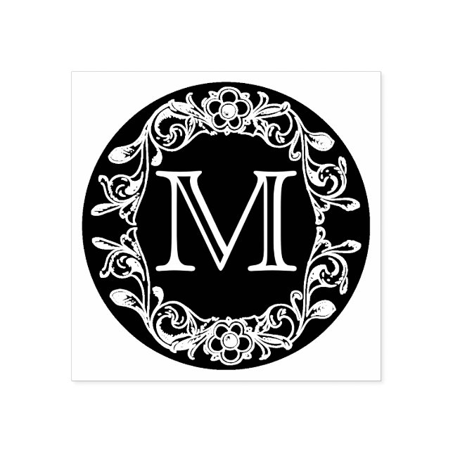 Circle Blommigt Framework Monogram Stämpel (Tryck)