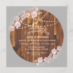 Circle Blommigt Light Strings Wood Förlovning Card Inbjudningar
