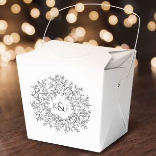 Circle charcol grått art löv bröllop på vit presentaskar