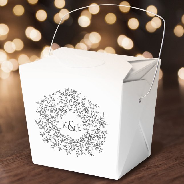 Circle charcol grått art löv bröllop på vit presentaskar (Skapare uppladdad)