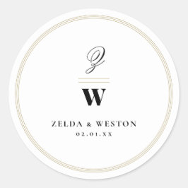 Circle Classic Pub Dubbla Monogram Modern Bröllop Runt Klistermärke