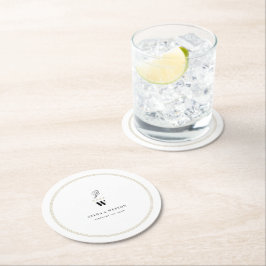 Circle Classic Pub Dubbla Monogram Modern Bröllop Underlägg Papper Rund