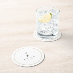 Circle Classic Pub Dubbla Monogram Modern Bröllop Underlägg Papper Rund