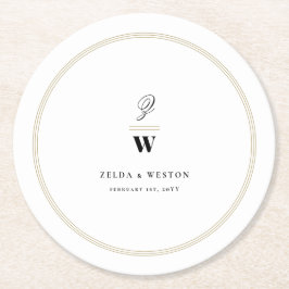 Circle Classic Pub Dubbla Monogram Modern Bröllop Underlägg Papper Rund