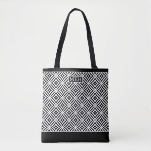 Circle Diamond TI Monogrammed BW Tote Bag Tygkasse