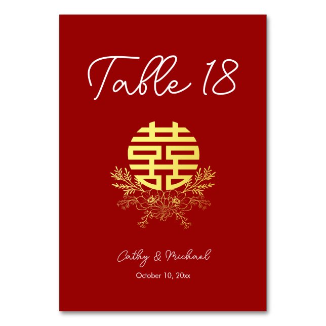 Circle dubbla lycka blomma chinese bröllop bordsnummer (Framsidan)