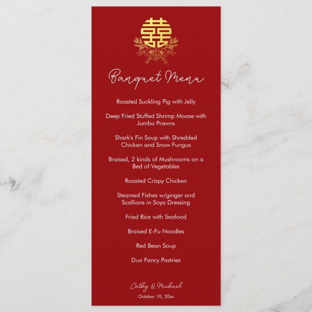 Circle dubbla lycka blomma chinese bröllop meny (Framsida)