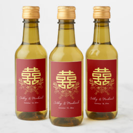 Circle dubbla lycka blomma chinese bröllop vinetikett