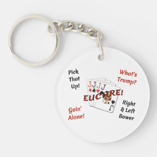 Circle Dubbla Sided Keychain - Euchre!