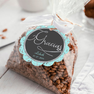 Circle Gracias Baby blue Silver Confetti Gift Gåvor Etiketter