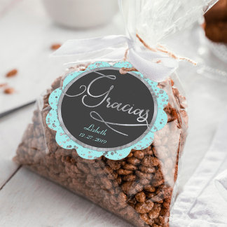 Circle Gracias Baby blue Silver Confetti Gift Gåvor Etiketter