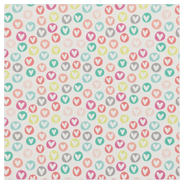 Circle Hearts Patterned Fabric Tyg (Närbild)
