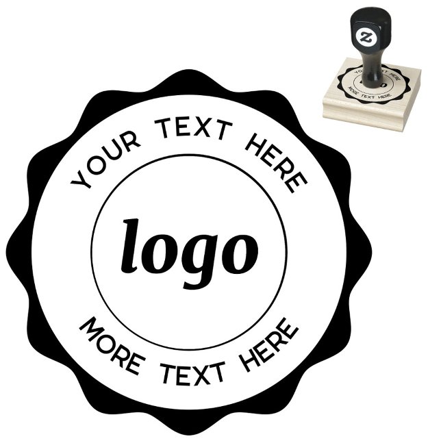Circle Logotyp with Text Business Rubber Frimärke Stämpel (Logo with custom text wavy frame business branding rubber stamp)
