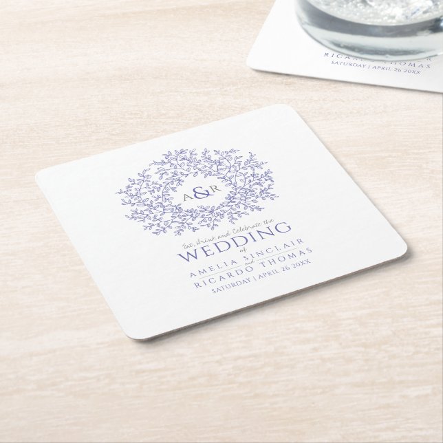 Circle löv teckning monogram bröllop mycket peri  underlägg papper kvadrat (Vinklad)
