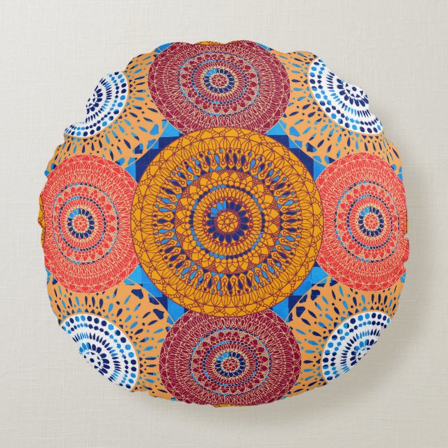 Circle Mandalas Rund Kudde (Framsidan)