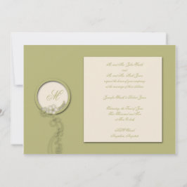 Circle Monogram-Grönt och Creme Wedding-inbjudan Inbjudningar