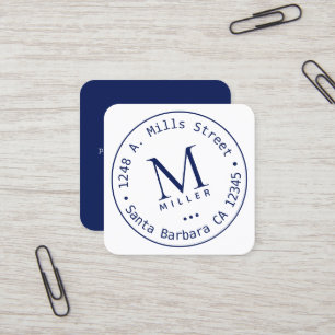 Circle Monogram mörk-blått rundat gräns Fyrkantigt Visitkort