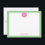 Circle Monogram Preppy Rosa & Grönt Anteckningskort<br><div class="desc">Den gigantiska utformningen har ett enkelt gräns med en cirkel överst som innehåller en inledande monogram och utrymme för en namn/text på grund. Klicka på knappen Anpassa om du vill justera inslagen och/eller ändra texten ytterligare! Det finns variationer i denna utformning, ytterligare färg och samordnade produkter i vår butik, zazzle.com/store/doodlelulu....</div>