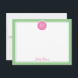 Circle Monogram Preppy Rosa & Grönt Anteckningskort<br><div class="desc">Den gigantiska utformningen har ett enkelt gräns med en cirkel överst som innehåller en inledande monogram och utrymme för en namn/text på grund. Klicka på knappen Anpassa om du vill justera inslagen och/eller ändra texten ytterligare! Det finns variationer i denna utformning, ytterligare färg och samordnade produkter i vår butik, zazzle.com/store/doodlelulu....</div>