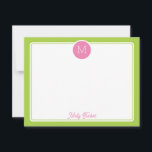 Circle Monogram Preppy Rosa & Lime Green Anteckningskort<br><div class="desc">Den gigantiska utformningen har ett enkelt gräns med en cirkel överst som innehåller en inledande monogram och utrymme för en namn/text på grund. Klicka på knappen Anpassa om du vill justera inslagen och/eller ändra texten ytterligare! Det finns variationer i denna utformning, ytterligare färg och samordnade produkter i vår butik, zazzle.com/store/doodlelulu....</div>