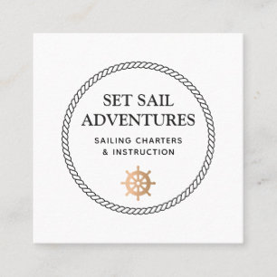 Circle Nautical Rope Guld Frakt Wheel White Fyrkantigt Visitkort