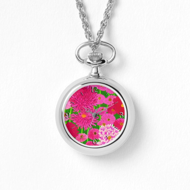 Circle of Flowers, Fuchsia Rosa Chrysanthemums Armbandsur (Framsida)