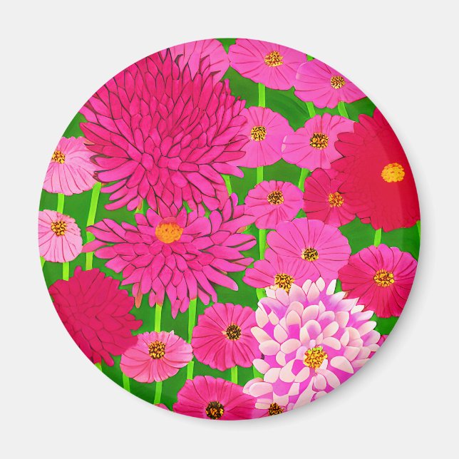 Circle of Flowers, Fuchsia Rosa Chrysanthemums Magnet (Framsidan)