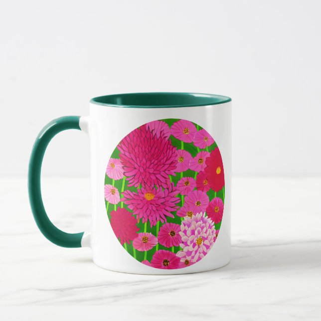 Circle of Flowers, Fuchsia Rosa Chrysanthemums Mugg (Vänster)