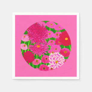 Circle of Flowers, Fuchsia Rosa Chrysanthemums Pappersservett