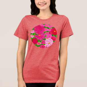 Circle of Flowers, Fuchsia Rosa Chrysanthemums T Shirt