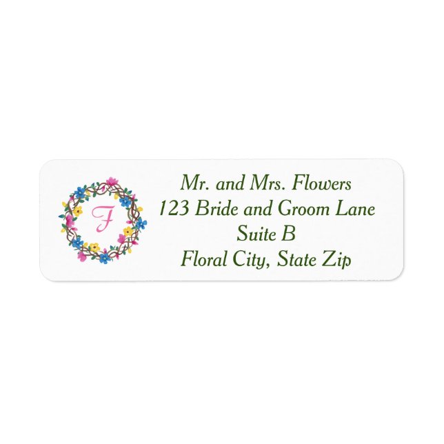 Circle of Flowers Monogram Adressetiketters Returadress Etikett (Framsidan)