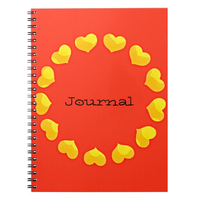 Circle of Hearts Orange Gult Journal Notebook Anteckningsbok (Framsidan)