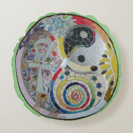 Circle of Life Mosaic Yoga Round Pillow Rund Kudde