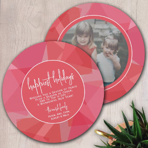 Circle Photo Modern Transparent Coral Red Happiest Julkort