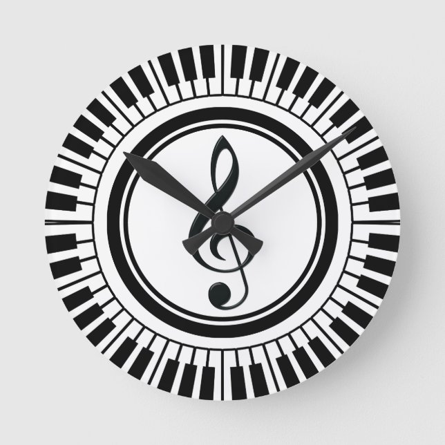 Circle Piano Nycklar och Treble Clef Rund Klocka (Framsida)