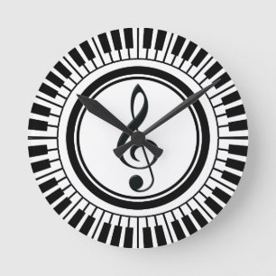 Circle Piano Nycklar och Treble Clef Rund Klocka