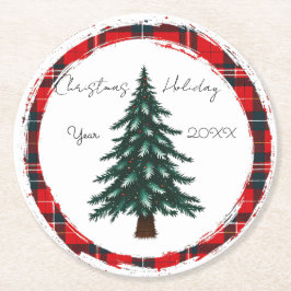 Circle Plaid Christmas Tree plates. Underlägg Papper Rund