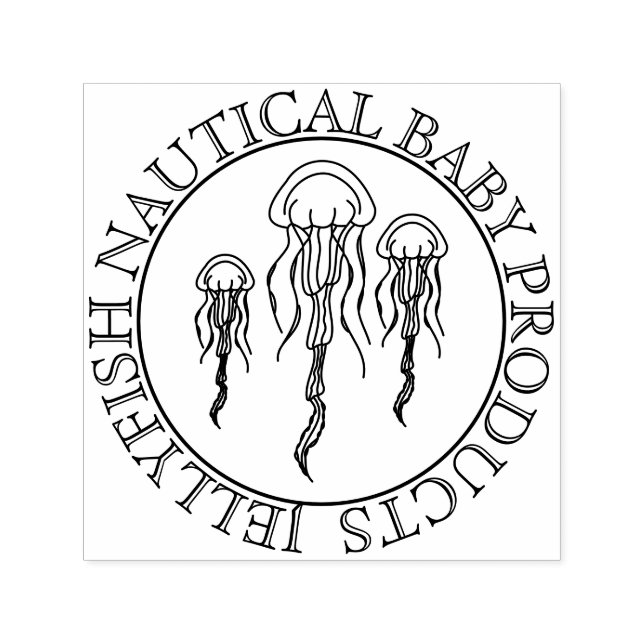 Circle Ram Cute Minimal Nautical Jellyfish Självfärgande Stämpel (Design)