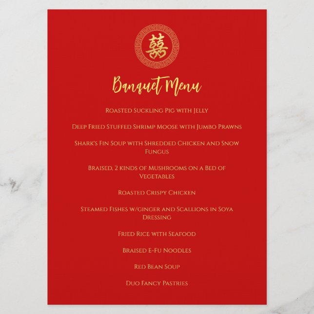 Circle ram dubbla lycka Kina bröllop Meny (Framsida)