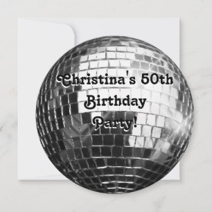 Circle Round Silver Disco Boll 50:e Födelsedagsfes Inbjudningar