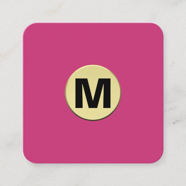Circle Spot Monogram Guld 3d - Djup Magenta Fyrkantigt Visitkort (Framsida)