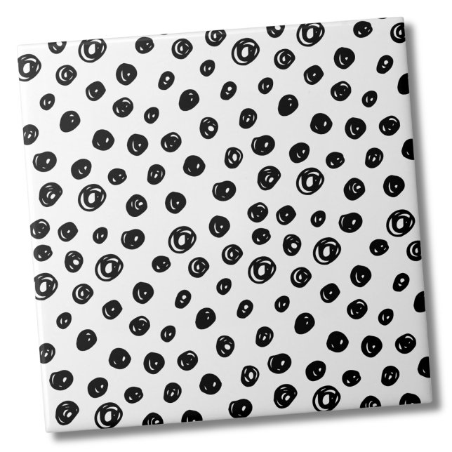 Circles Dots Mönster Black White Kakelplatta (Cute Messy Dots Circles Pattern Black White Ceramic Tile)