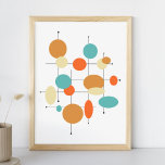 Circles Mid Century Modern Styled Poster<br><div class="desc">Lägg till ett fogstycke färg och stil i väggen med funkyns moderna tidskrift i mitten av århundradet. Med cirklar,  ovaler och linjer i två skuggor av orange,  turkosblått,  grädde och svart,  så är det här utskriften som du säkert kan le på ansikte.</div>