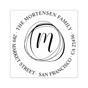 Circles Monogram Round Family Namn Returadress Stämpel