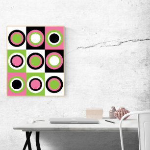 Circles Mönster Retro Rosa Grönt Black White Poster