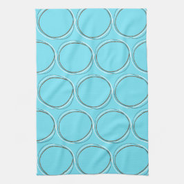 Circles small Turkvoise White Brown hand plockade Kökshandduk