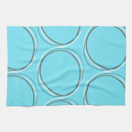 Circles Turkvoise White Brown hand plockade Kökshandduk