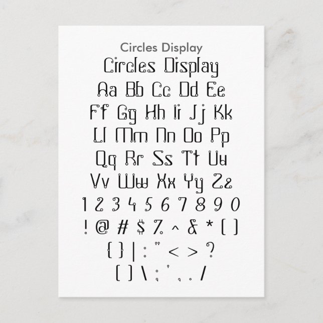 Circles Visning - Zazzle Font Sampler Lakan Vykort (Framsida)