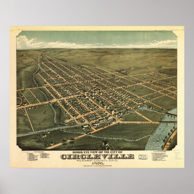 Circleville Ohio 1876 Antique Panoramic Karta Poster (Framsidan)