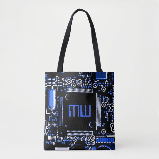 Circuit Blue 2 Monogram över hela påsen Tygkasse (Framsida)